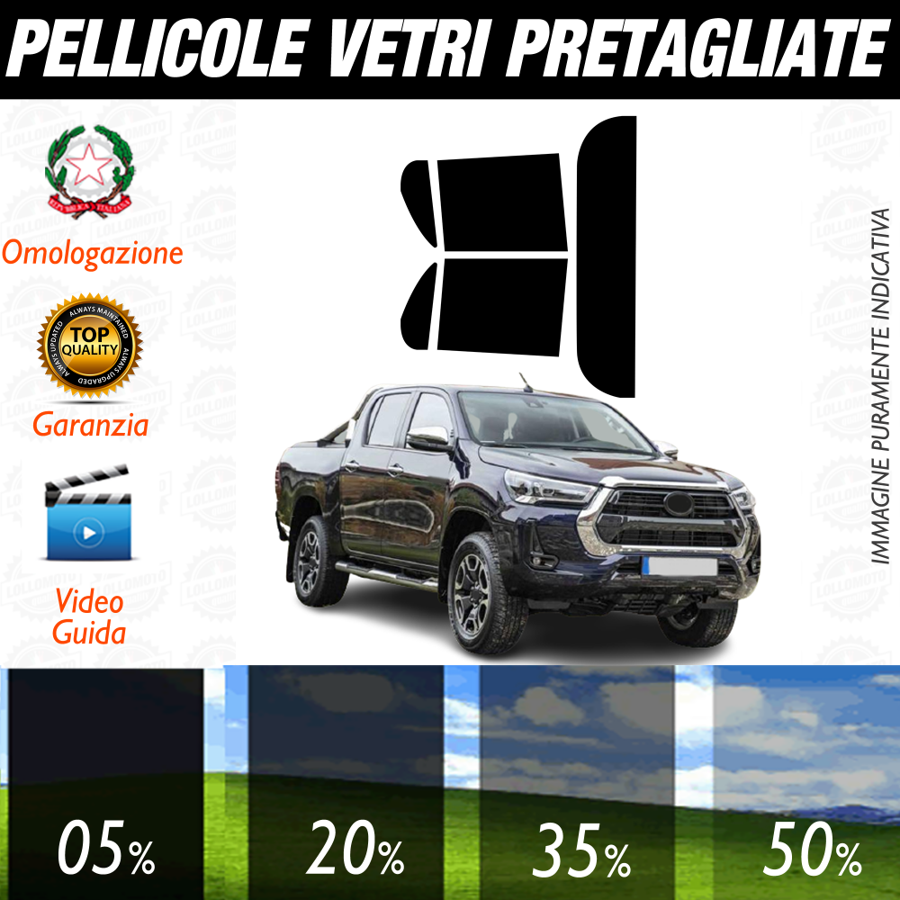 Toyota Hilux dal 2018 a Oggi Pellicole Oscuramento Vetri Auto Pre Tagliate a Misura