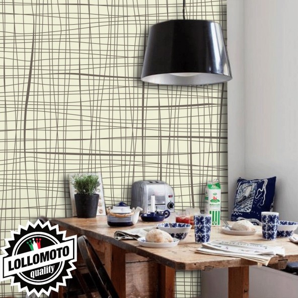 Carta da Parati Griglia Fine Fondo Beige Interior Design