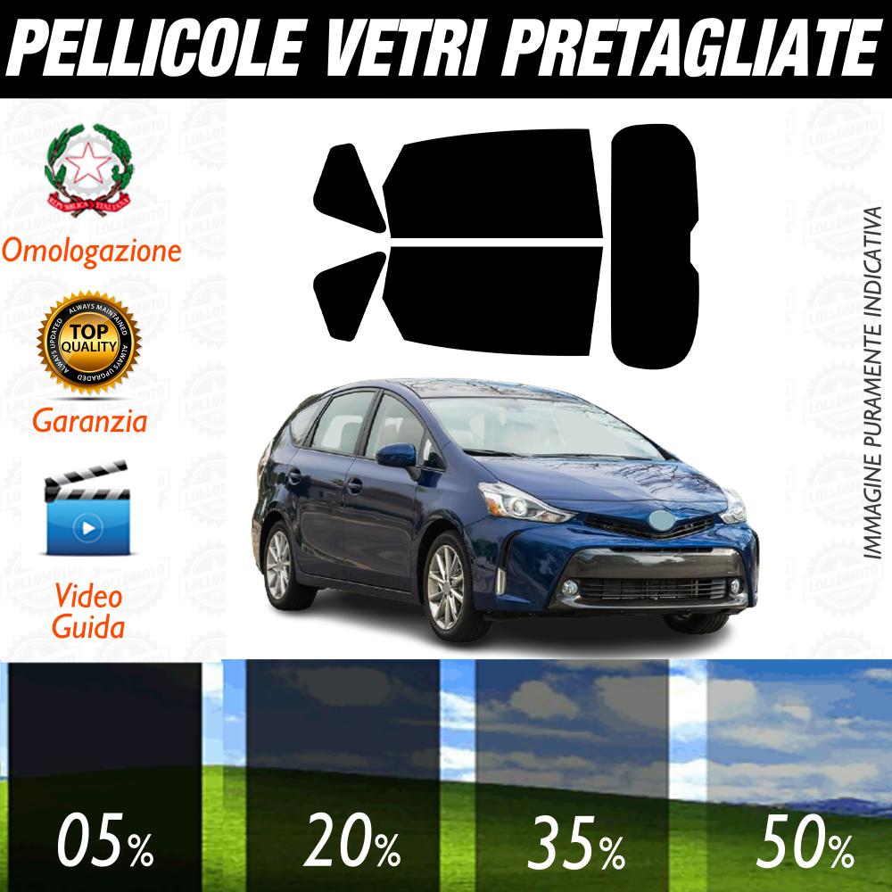 Toyota Prius+ dal 2012 a Oggi Pellicole Oscuramento Vetri Auto Pre Tagliate a Misura