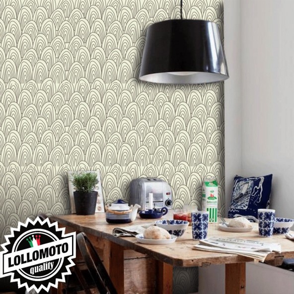 Carta da Parati Ondine Marroni Fondo Beige Interior Design