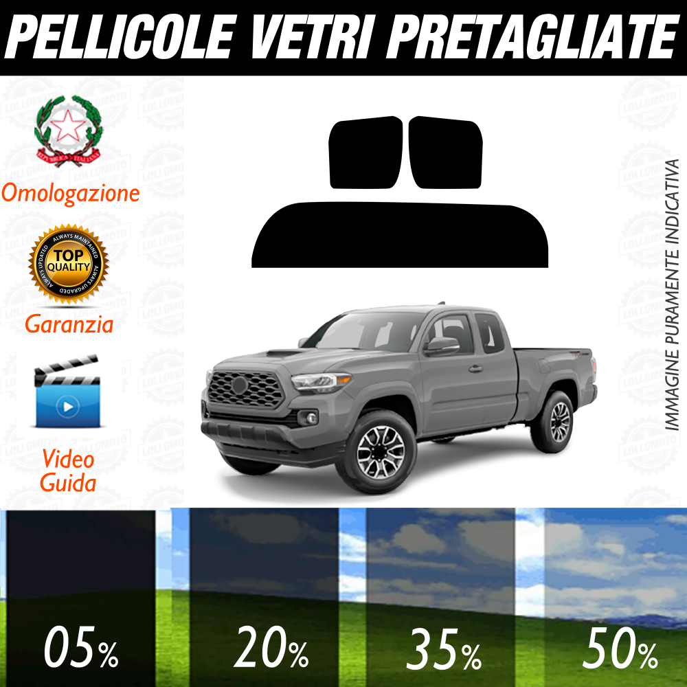Toyota Tacoma 2P dal 2016 a Oggi Pellicole Oscuramento Vetri Auto Pre Tagliate a Misura