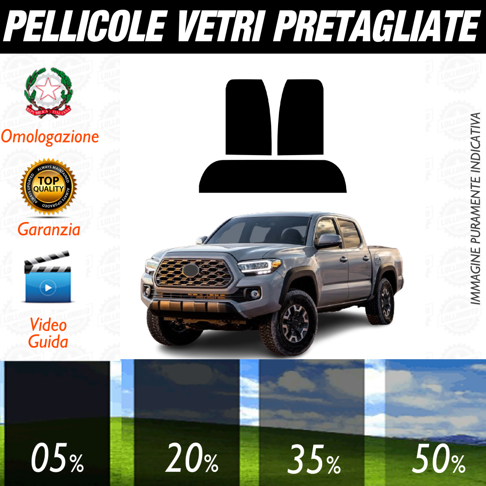 Toyota Tacoma 4P dal 2016 a Oggi Pellicole Oscuramento Vetri Auto Pre Tagliate a Misura