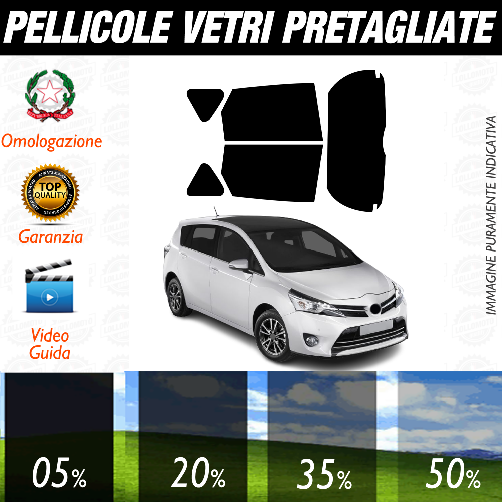 Toyota Verso dal 2011 a Oggi Pellicole Oscuramento Vetri Auto Pre Tagliate a Misura