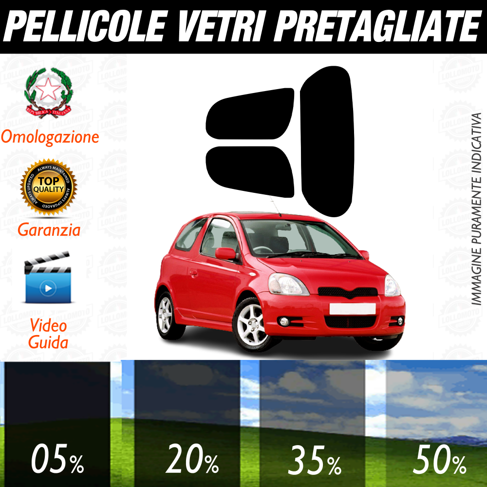Toyota Yaris 3P dal 1999 al 2004 Pellicole Oscuramento Vetri Auto Pre Tagliate a Misura