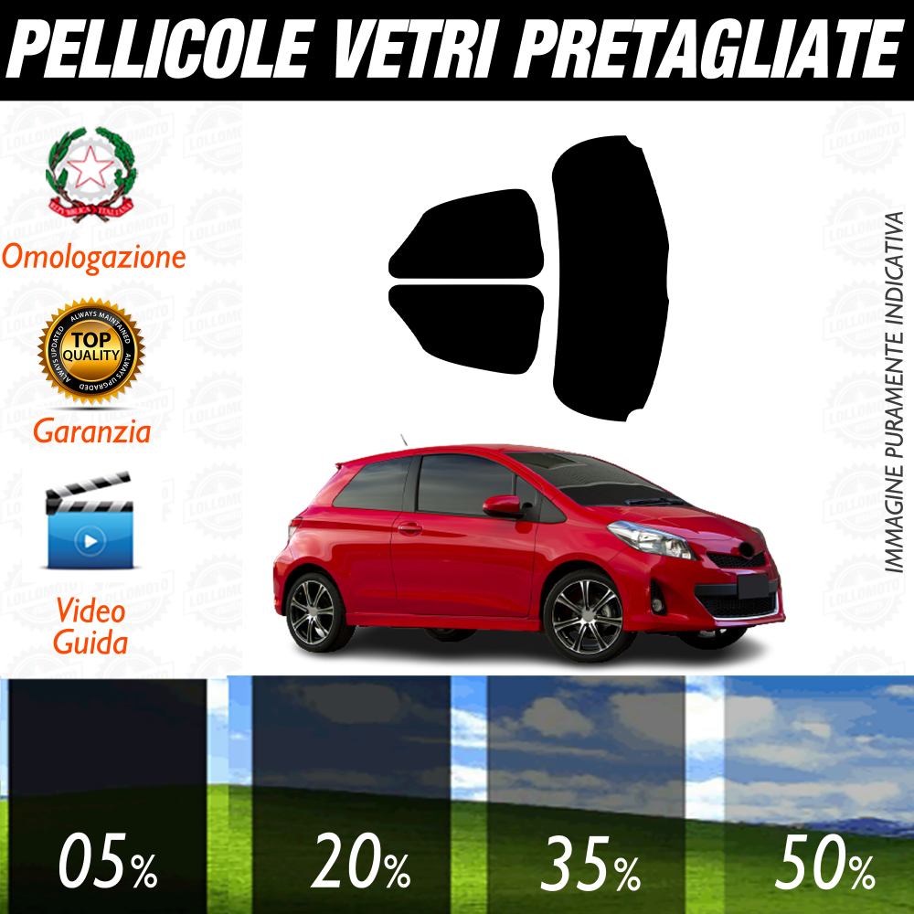 Toyota Yaris 3P dal 2011 al 2016 Pellicole Oscuramento Vetri Auto Pre Tagliate a Misura