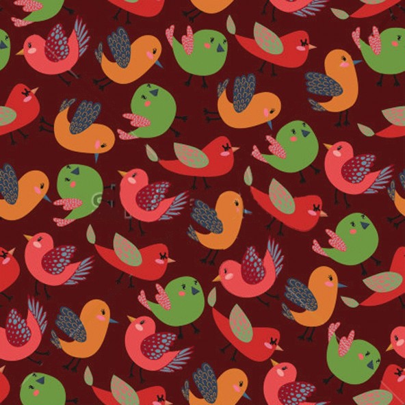 Carta da Parati Uccellini su Fondo Bordeaux Interior Design