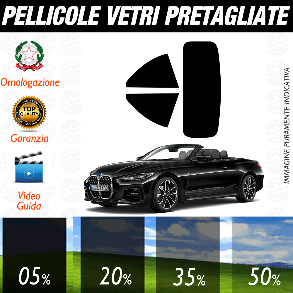 Bmw Serie 4 Cabrio dal 2021 a Oggi Pellicole Oscuramento Vetri Auto Pre Tagliate a Misura