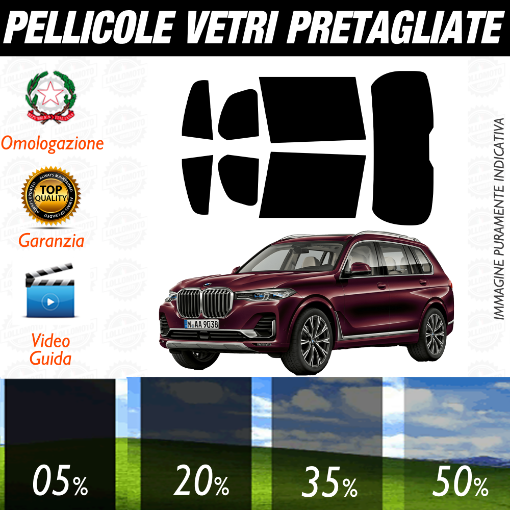 Bmw X7 dal 2019 a Oggi Pellicole Oscuramento Vetri Auto Pre Tagliate a Misura