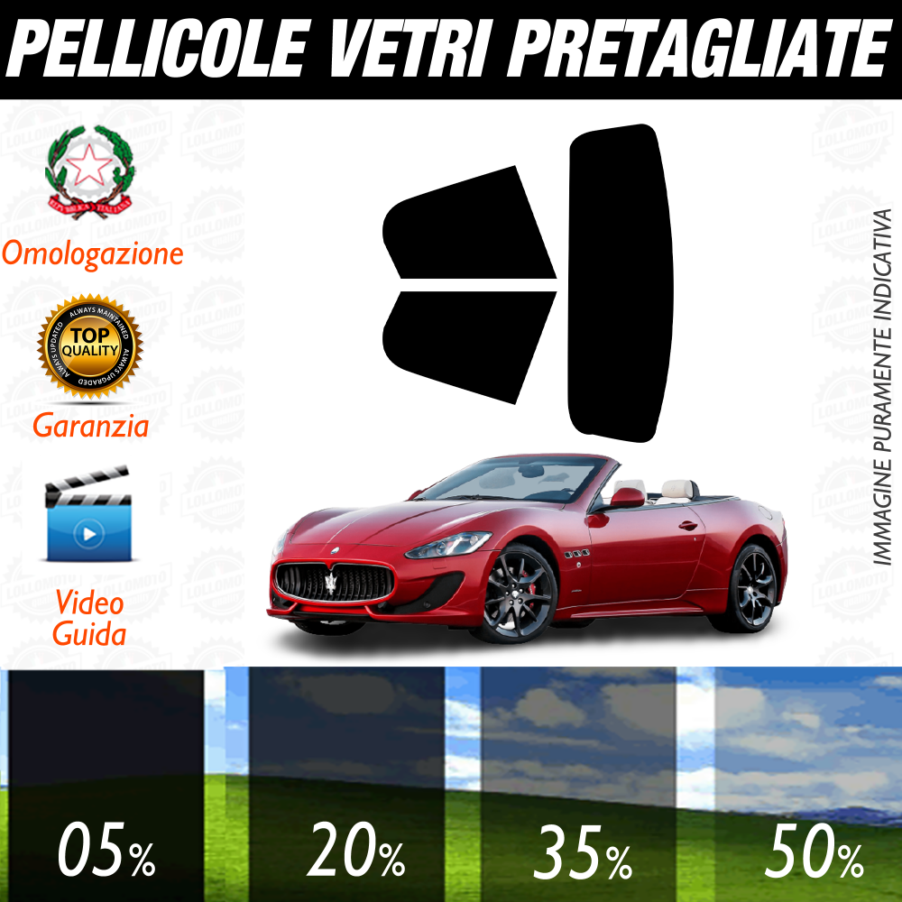 Maserati Gran Turismo Cabrio dal 2007 al 2019 Pellicole Oscuramento Vetri Auto Pre Tagliate a Misura