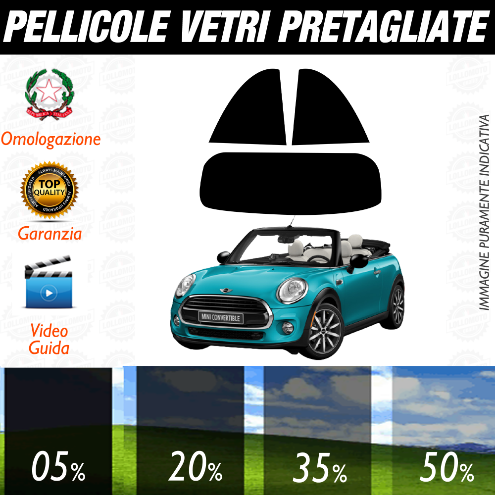 Mini Cooper Convertibile dal 2016 a Oggi Pellicole Oscuramento Vetri Auto Pre Tagliate a Misura