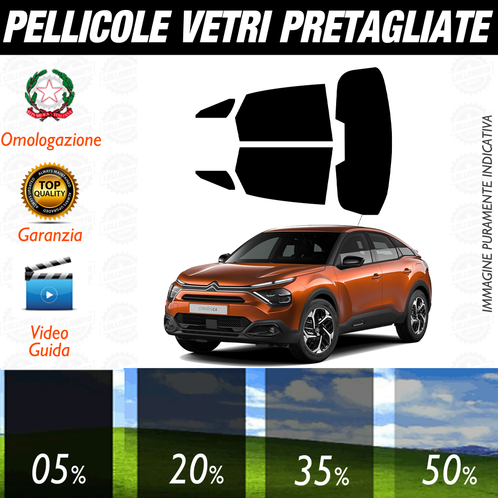 Citroen C4 5P dal 2020 a Oggi Pellicole Oscuramento Vetri Auto Pre Tagliate a Misura