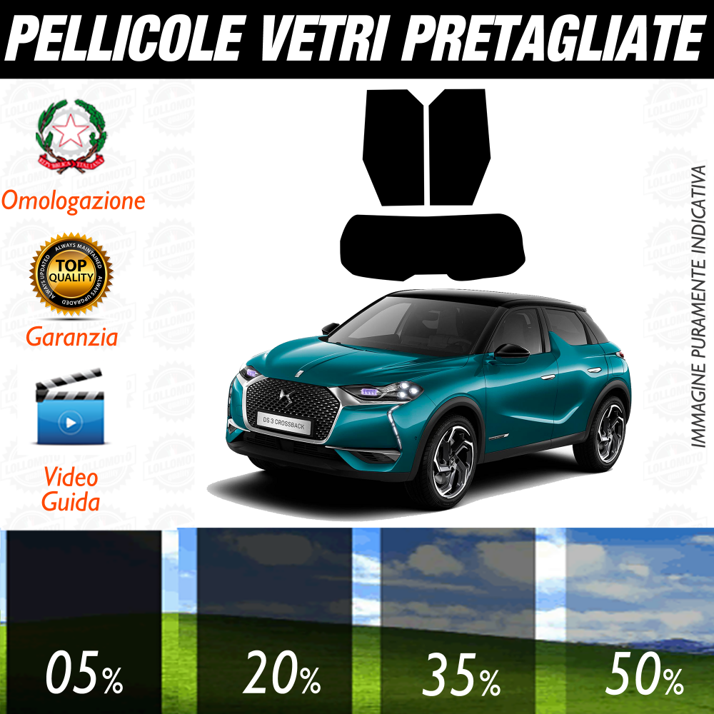 Citroen DS3 Crossback dal 2019 a Oggi Pellicole Oscuramento Vetri Auto Pre Tagliate a Misura