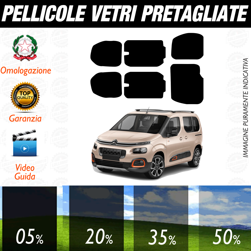 Citroen Berlingo dal 2018 a Oggi Pellicole Oscuramento Vetri Auto Pre Tagliate a Misura