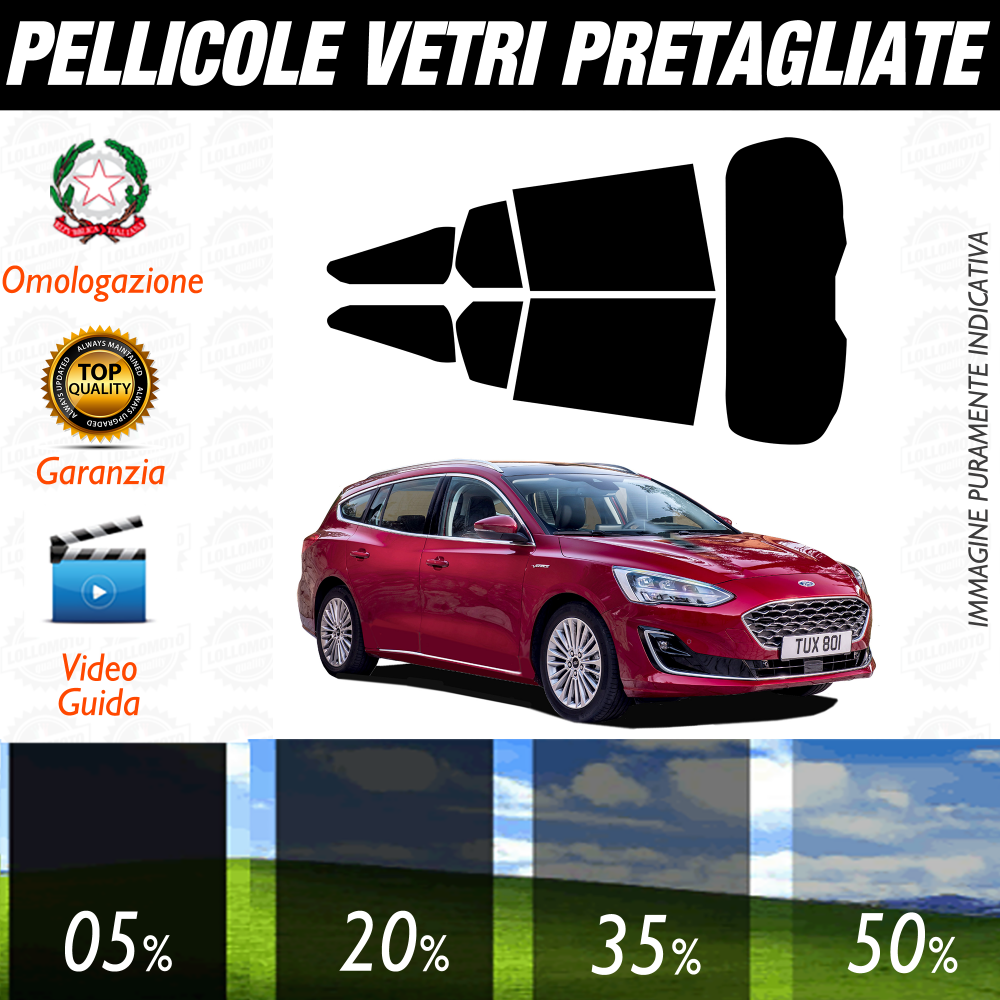 Ford Focus Sw dal 2019 a Oggi Pellicole Oscuramento Vetri Auto Pre Tagliate a Misura