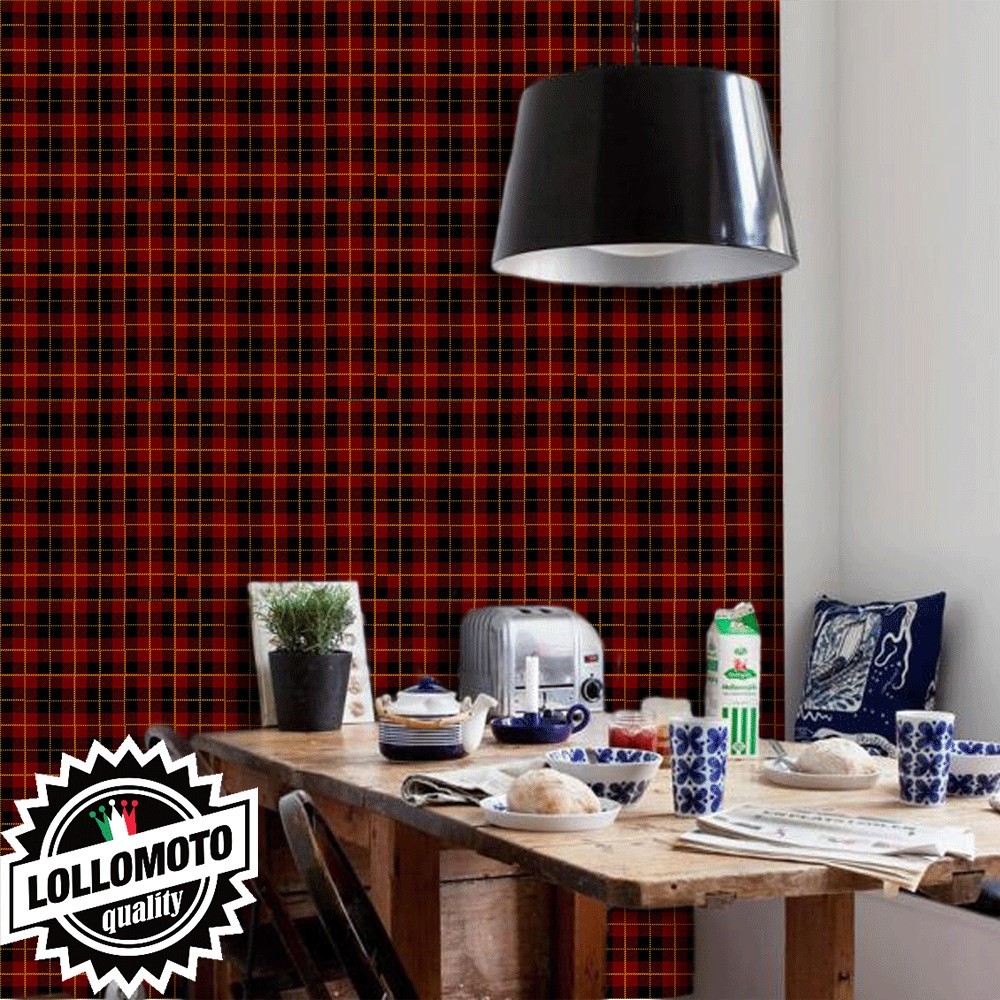 Carta da Parati Tartan Rosso Scuro Interior Design Arredamento