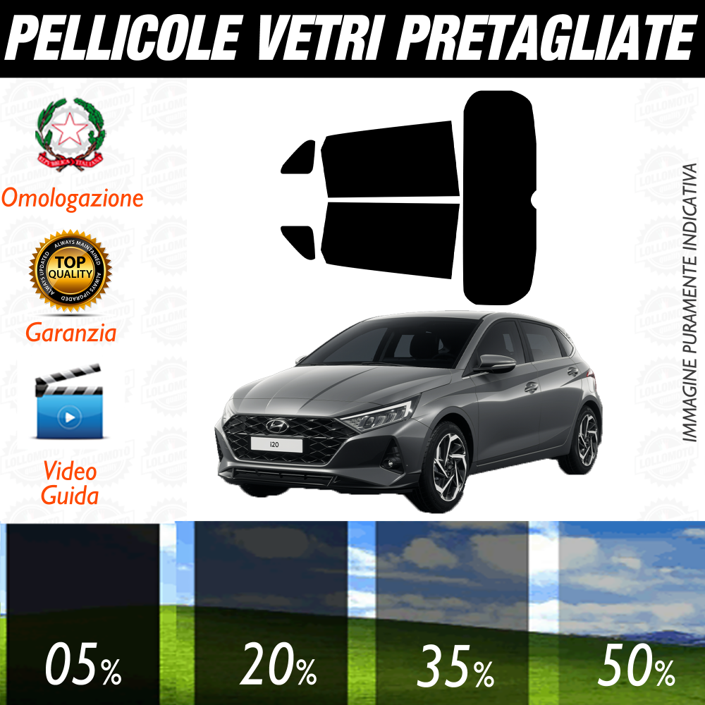 Hyundai I20 dal 2020 a Oggi Pellicole Oscuramento Vetri Auto Pre Tagliate a Misura