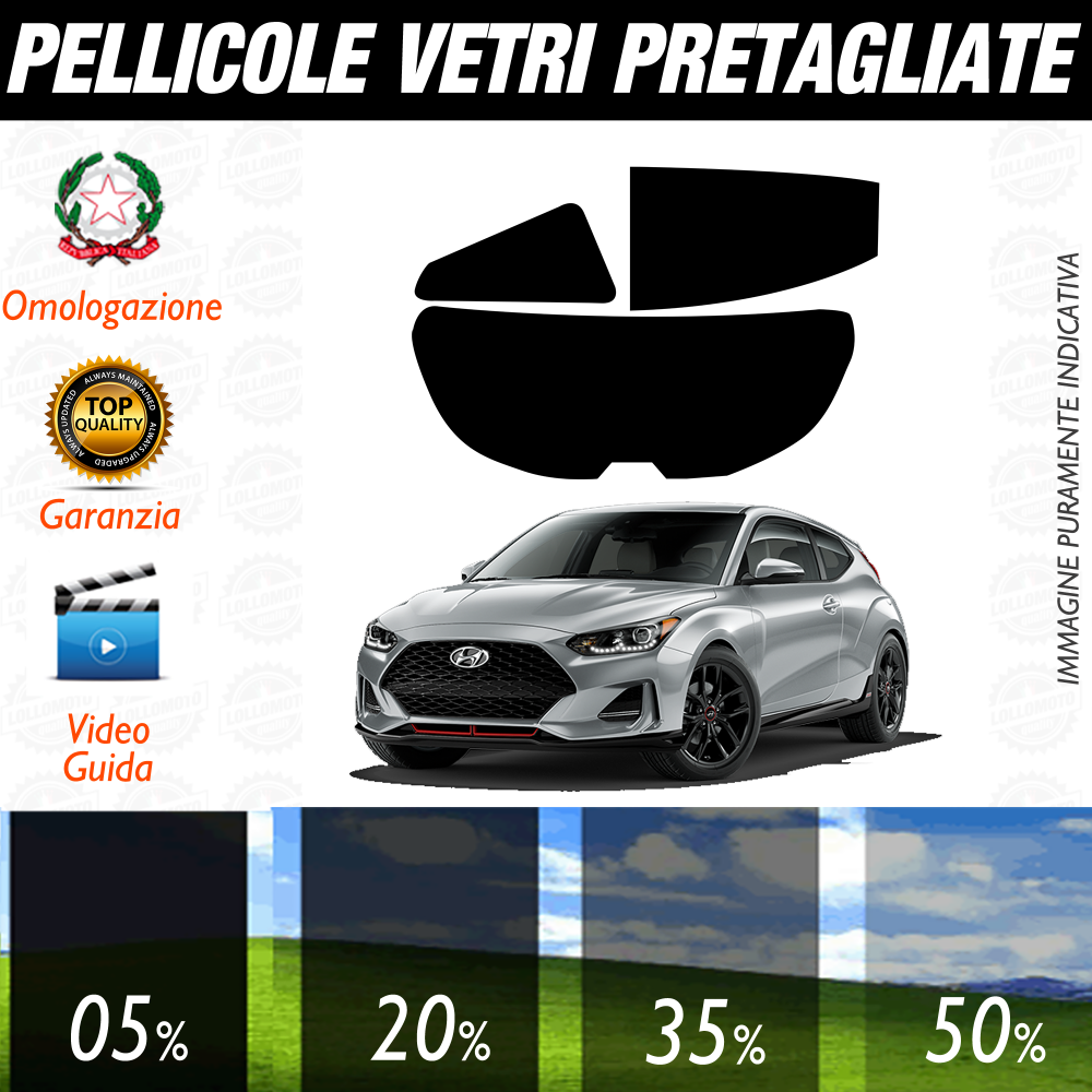 Hyundai Veloster dal 2020 a Oggi Pellicole Oscuramento Vetri Auto Pre Tagliate a Misura