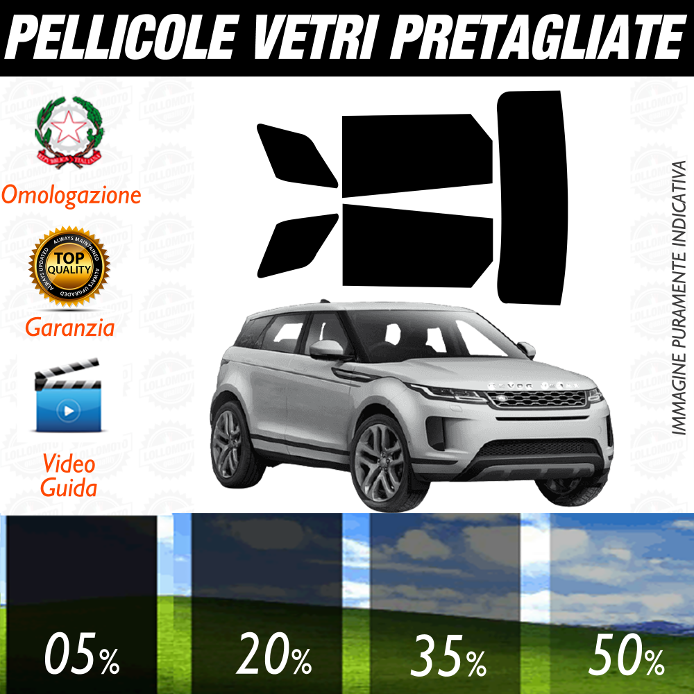Land Rover Evoque 5P dal 2019 a Oggi Pellicole Oscuramento Vetri Auto Pre Tagliate a Misura