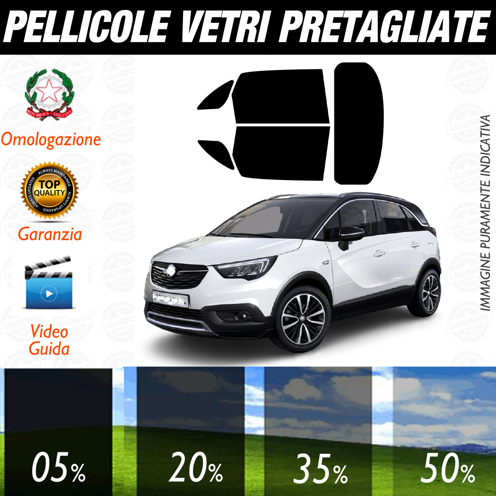 Opel Crossland dal 2017 a Oggi Pellicole Oscuramento Vetri Auto Pre Tagliate a Misura