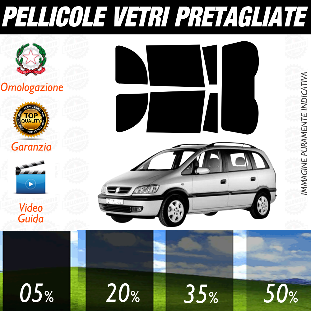 Opel Zafira dal 1999 al 2005 Pellicole Oscuramento Vetri Auto Pre Tagliate a Misura