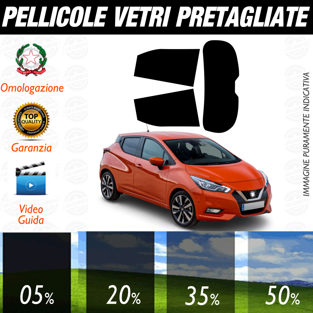 Nissan Micra 5P dal 2018 a Oggi Pellicole Oscuramento Vetri Auto Pre Tagliate a Misura