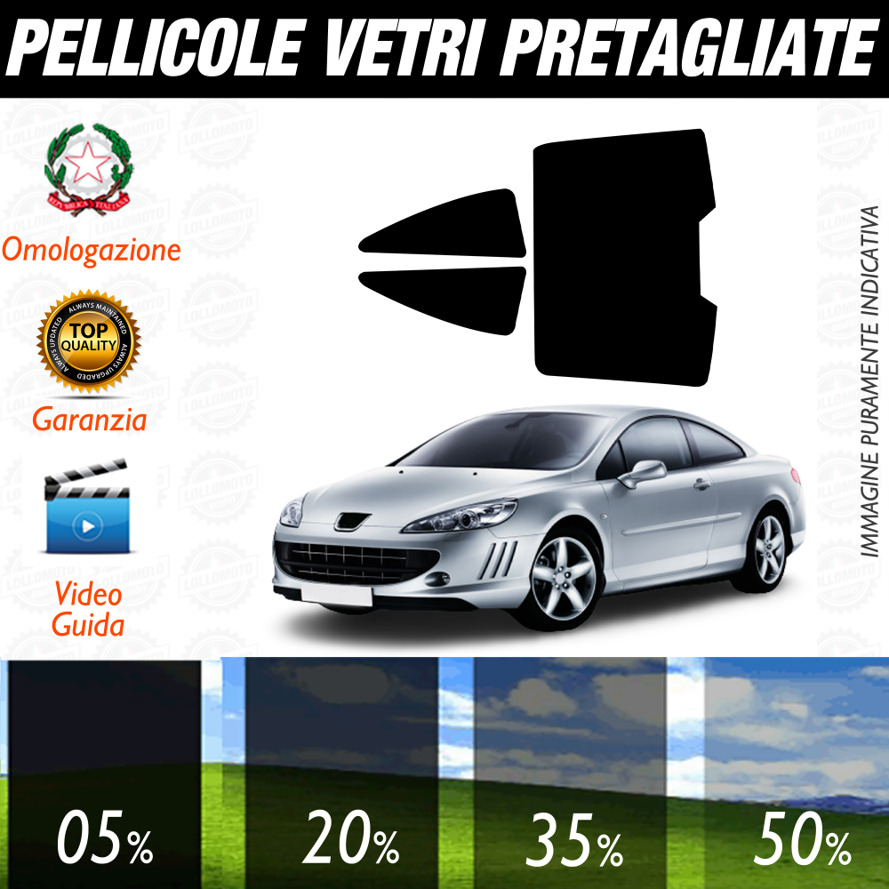Peugeot 407 Coupé dal 2004 al 2010 Pellicole Oscuramento Vetri Auto Pre Tagliate a Misura