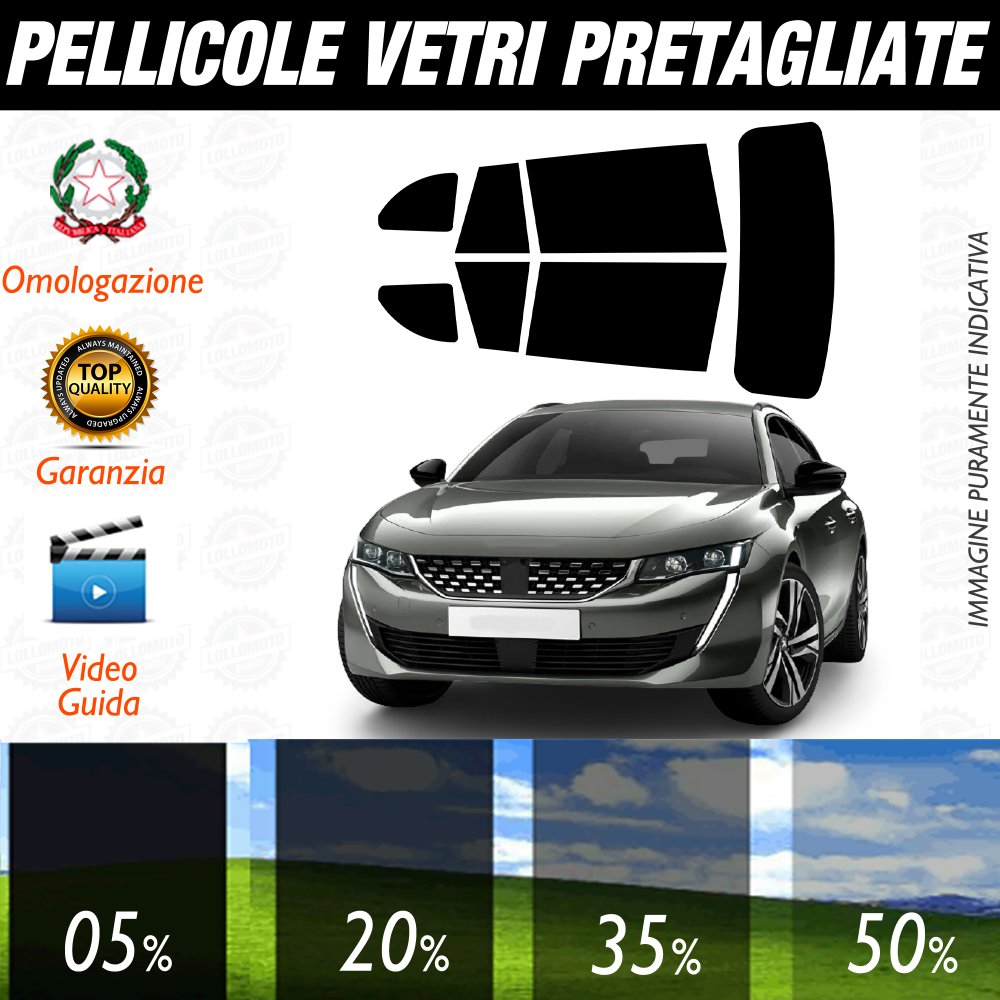 Peugeot 508 Sw dal 2020 a Oggi Pellicole Oscuramento Vetri Auto Pre Tagliate a Misura