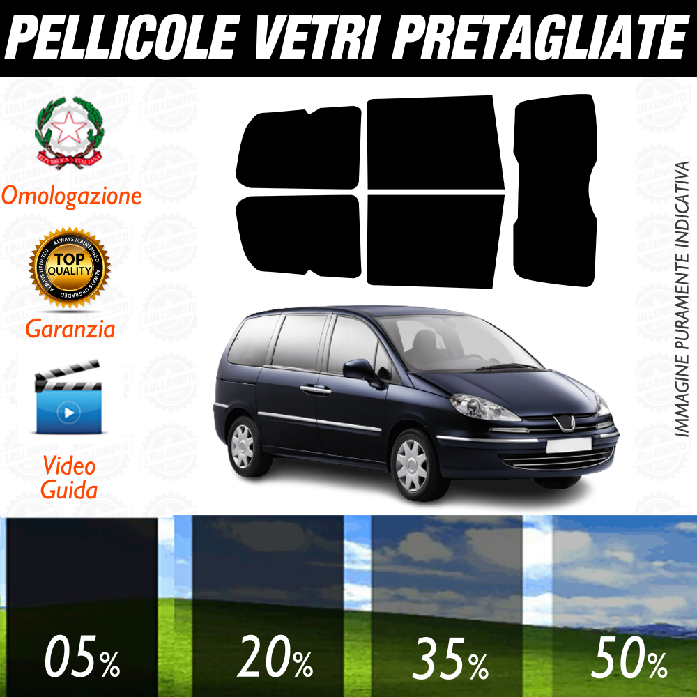 Peugeot 807 dal 2003 al 2006 Pellicole Oscuramento Vetri Auto Pre Tagliate a Misura