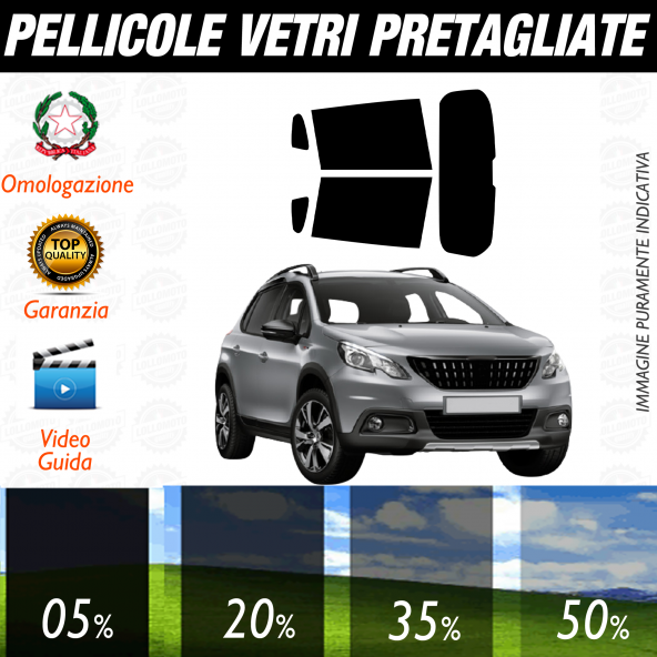 Peugeot 2008 dal 2013 al 2019 Pellicole Oscuramento Vetri Auto Pre Tagliate a Misura