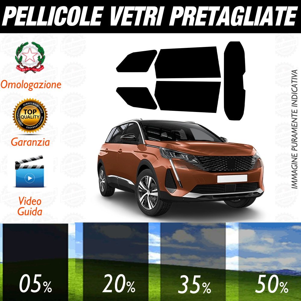 Peugeot 5008 dal 2017 a Oggi Pellicole Oscuramento Vetri Auto Pre Tagliate a Misura