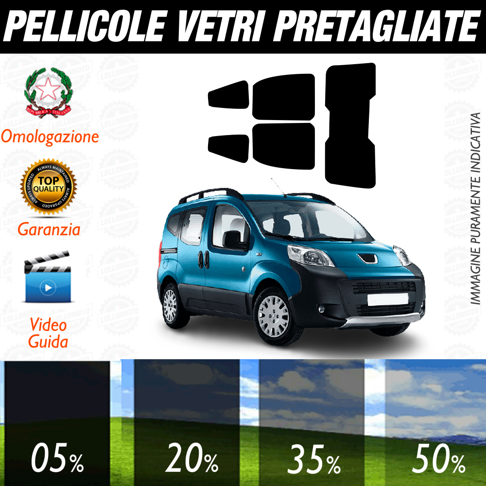 Peugeot Bipper dal 2008 al 2016 Pellicole Oscuramento Vetri Auto Pre Tagliate a Misura