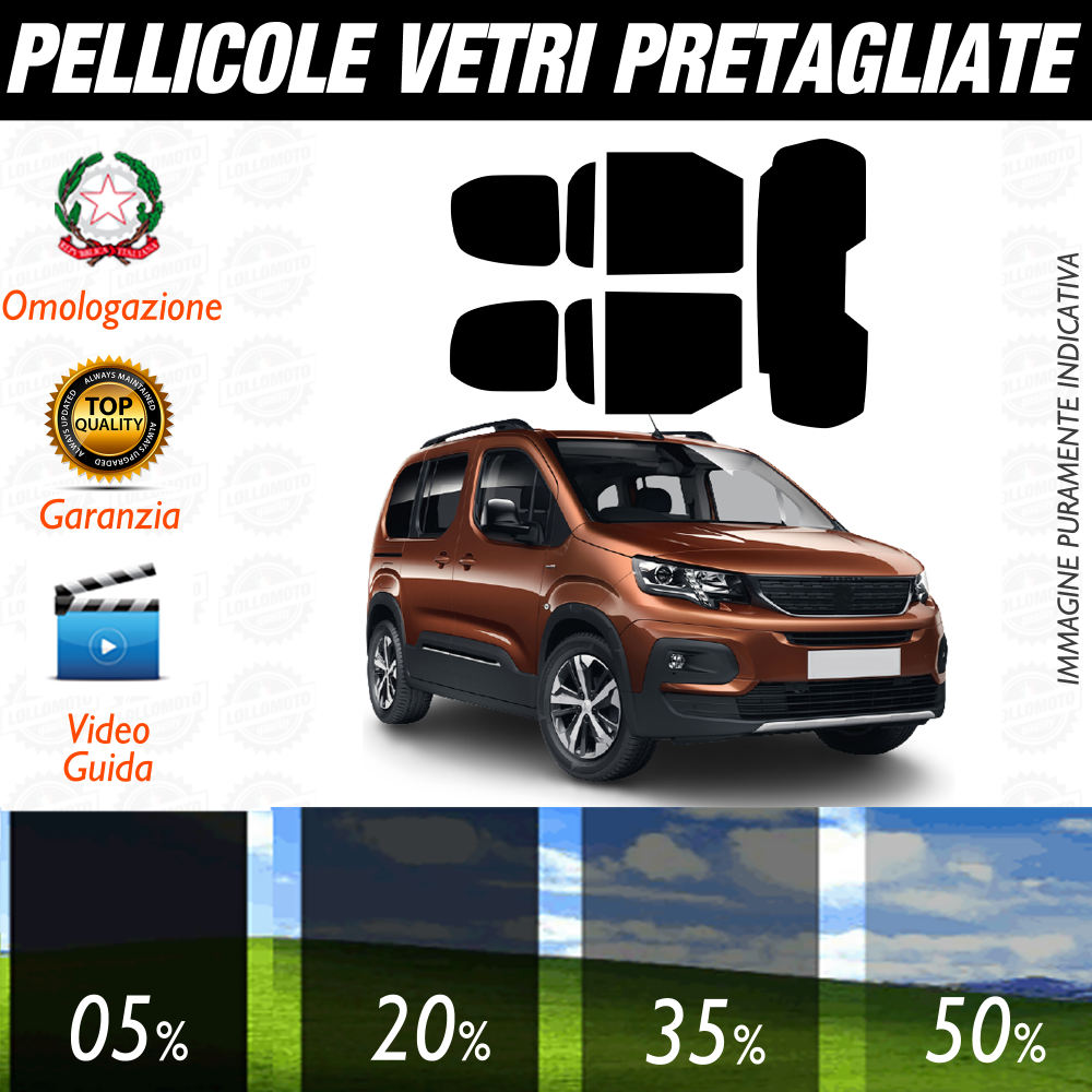 Peugeot Rifter dal 2018 a Oggi Pellicole Oscuramento Vetri Auto Pre Tagliate a Misura