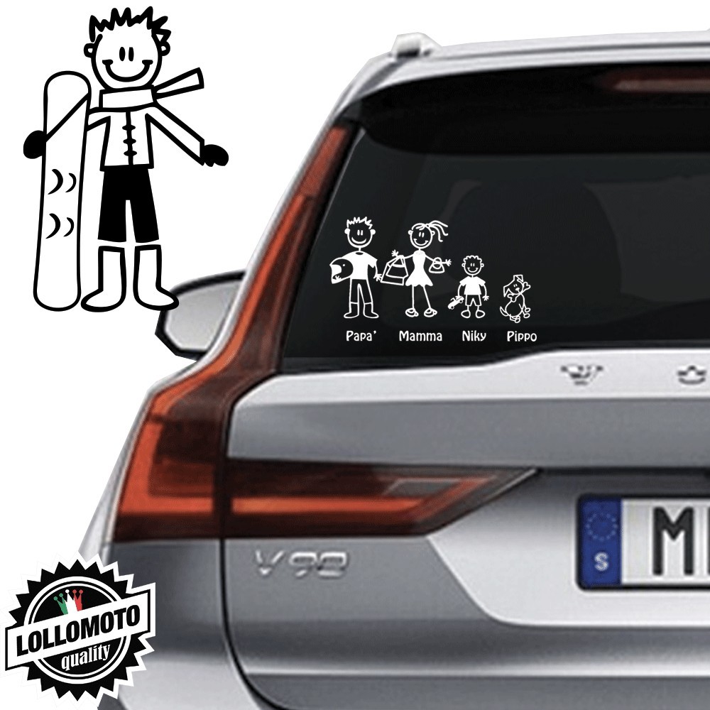 Ragazzo Con Snowboard Vetro Auto Famiglia StickersFamily