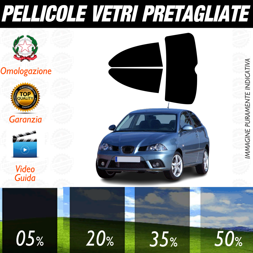 Seat Ibiza 3P dal 2002 al 2009 Pellicole Oscuramento Vetri Auto Pre Tagliate a Misura
