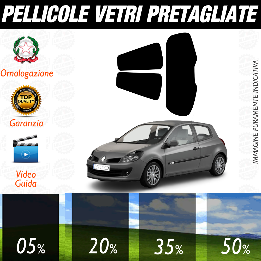 Renault Clio 3P dal 2006 al 2011 Pellicole Oscuramento Vetri Auto Pre Tagliate a Misura