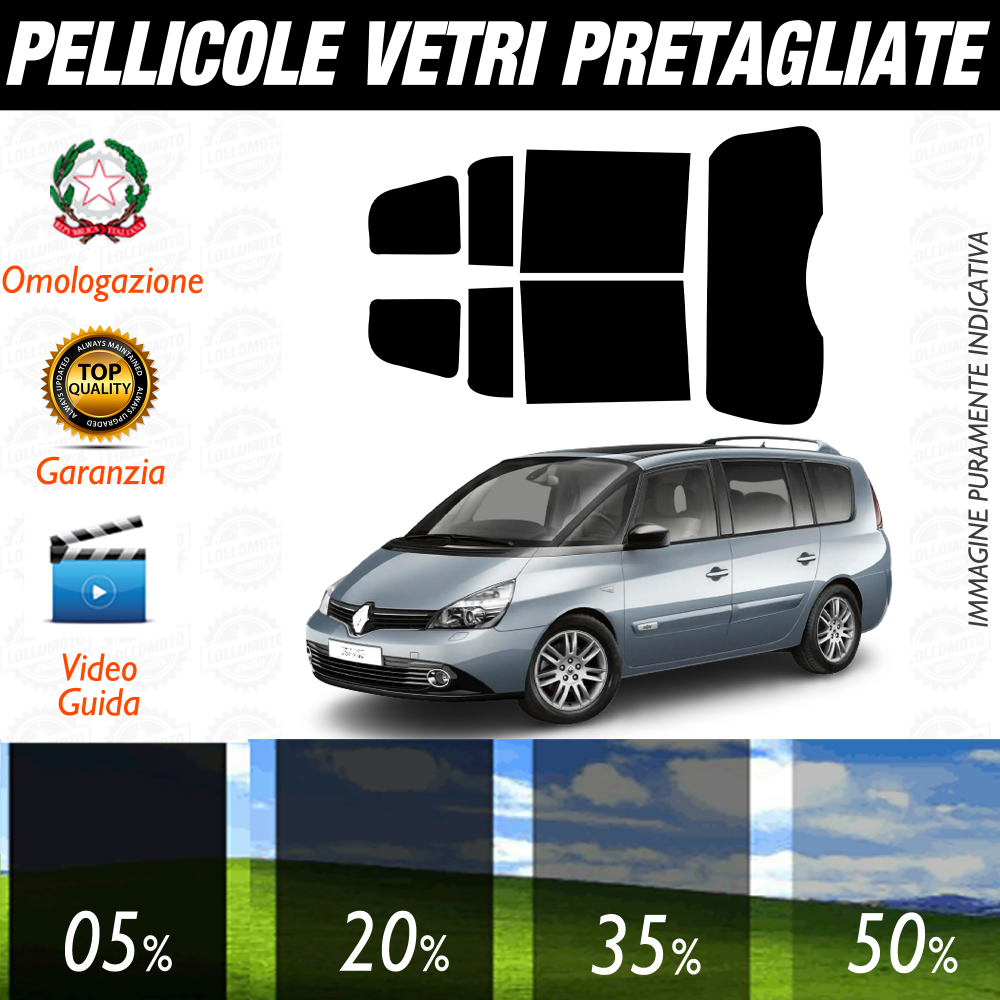 Renault Espace dal 2003 al 2007 Pellicole Oscuramento Vetri Auto Pre Tagliate a Misura