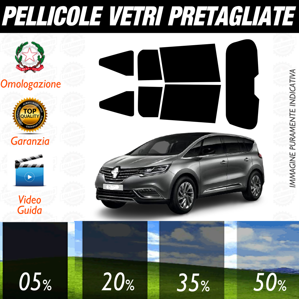 Renault Espace dal 2016 a Oggi Pellicole Oscuramento Vetri Auto Pre Tagliate a Misura