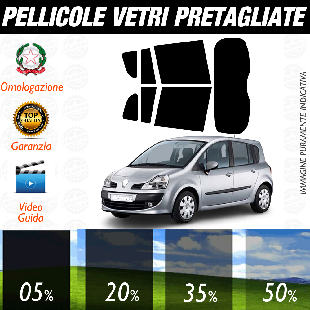 Renault Grand Modus dal 2008 al 2012 Pellicole Oscuramento Vetri Auto Pre Tagliate a Misura