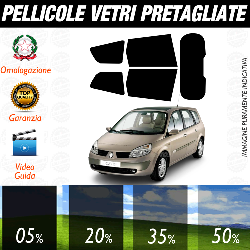 Renault Grand Scenic dal 2003 al 2009 Pellicole Oscuramento Vetri Auto Pre Tagliate a Misura