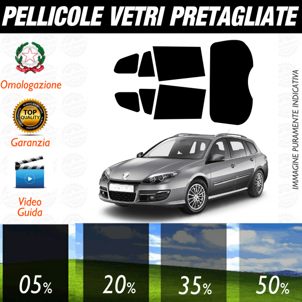 Renault Laguna Sw dal 2007 al 2016 Pellicole Oscuramento Vetri Auto Pre Tagliate a Misura