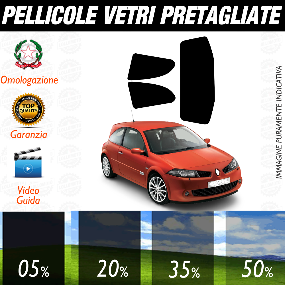 Renault Megane 3P dal 2002 al 2008 Pellicole Oscuramento Vetri Auto Pre Tagliate a Misura