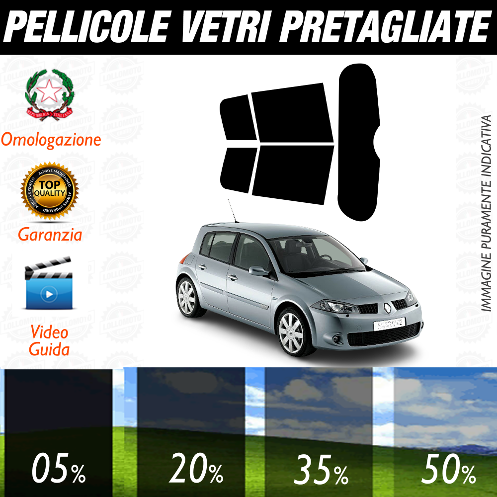 Renault Megane 5P dal 2002 al 2007 Pellicole Oscuramento Vetri Auto Pre Tagliate a Misura