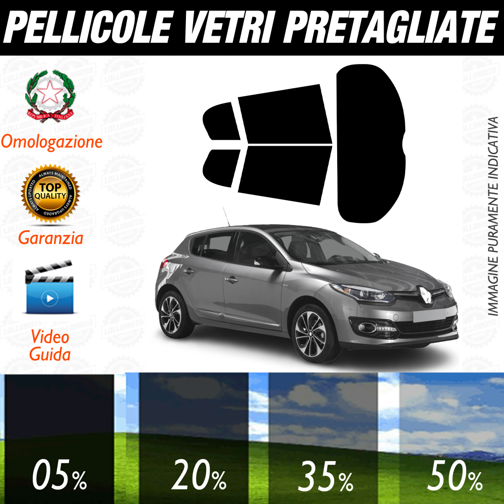 Renault Megane 5P dal 2008 al 2014 Pellicole Oscuramento Vetri Auto Pre Tagliate a Misura