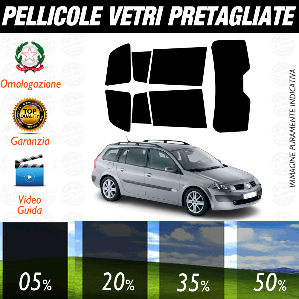 Renault Megane Sw dal 2003 al 2008 Pellicole Oscuramento Vetri Auto Pre Tagliate a Misura