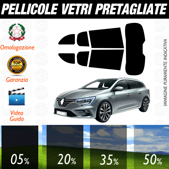 Renault Megane Sw dal 2017 a Oggi Pellicole Oscuramento Vetri Auto Pre Tagliate a Misura