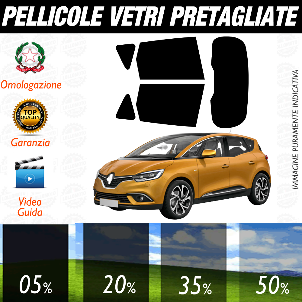 Renault Scenic dal 2009 a Oggi Pellicole Oscuramento Vetri Auto Pre Tagliate a Misura
