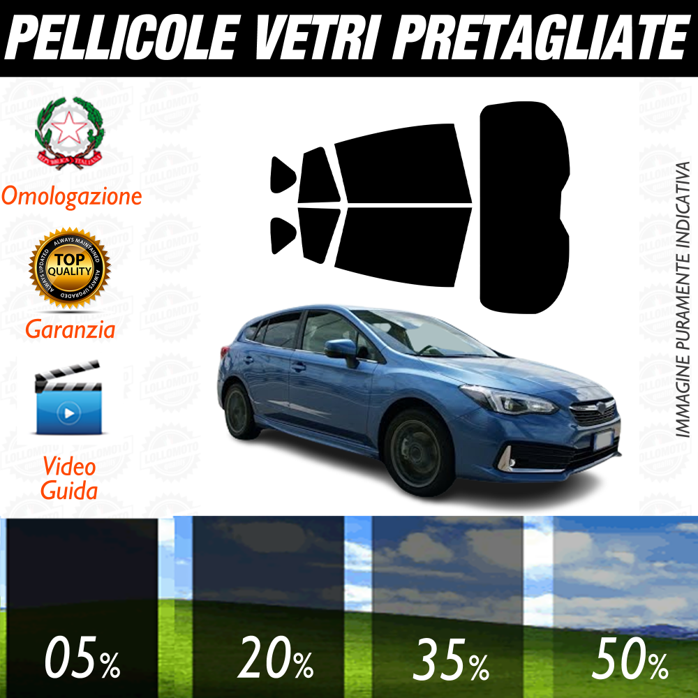 Subaru. Impreza 5P dal 2017 a Oggi Pellicole Oscuramento Vetri Auto Pre Tagliate a Misura