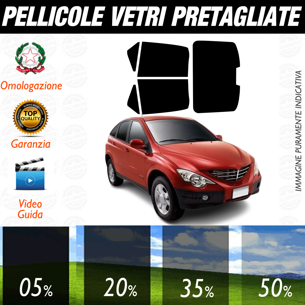 Ssangyong Actyon 5P dal 2007 al 2011 Pellicole Oscuramento Vetri Auto Pre Tagliate a Misura