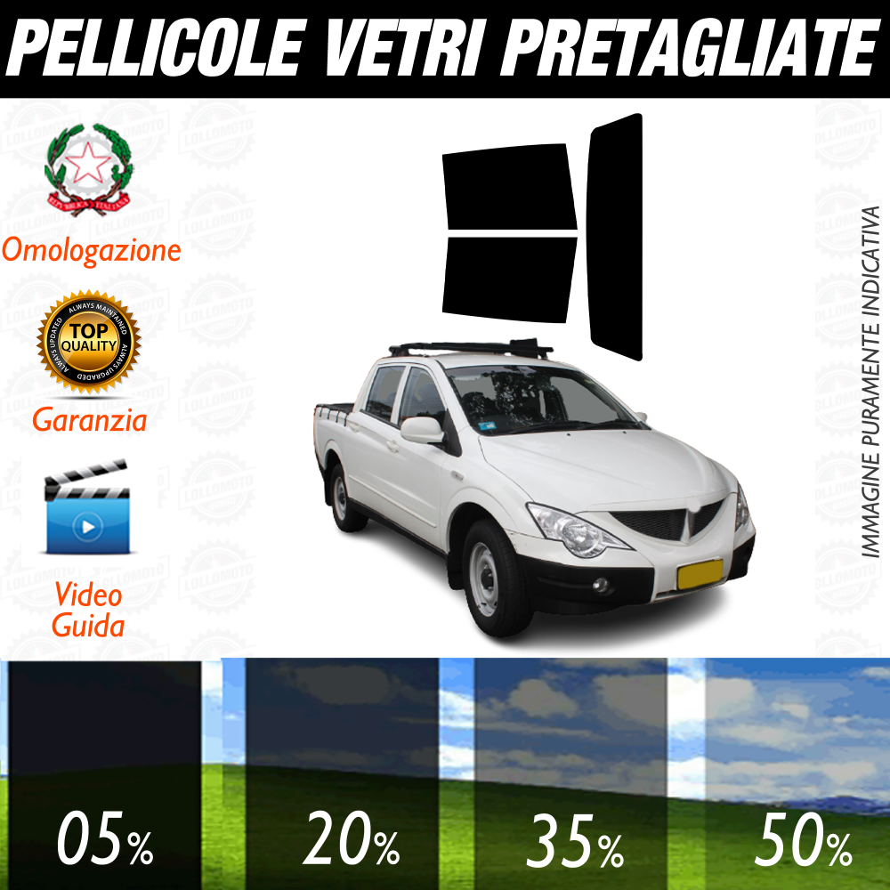 Ssangyong Actyon Pick Up 2006 al 2011 Pellicole Oscuramento Vetri Auto Pre Tagliate a Misura