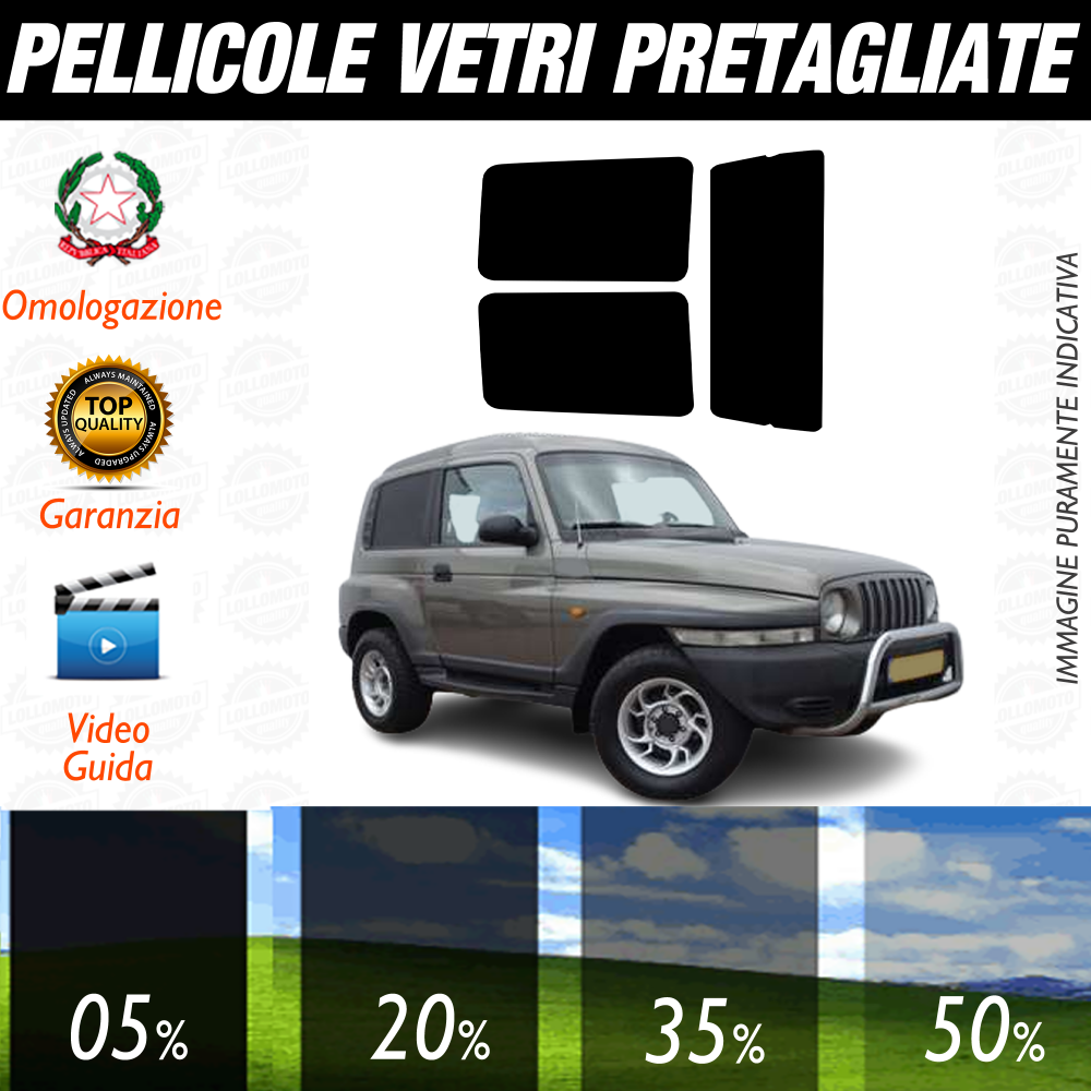 Ssangyong Korando 3P dal 1999 al 2006 Pellicole Oscuramento Vetri Auto Pre Tagliate a Misura